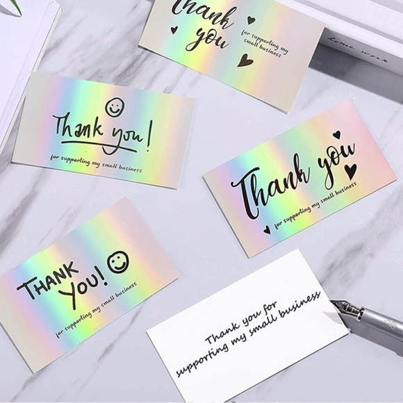 50pcs/pack Thank You cards for business holographic mini rainbow 3.5 x 2 in New - Picture 2 of 9